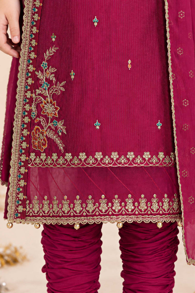 Pink 3 Piece Embroidered Yarn Dyed Stripe Suit for Kids