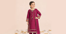 Load image into Gallery viewer, Pink 3 Piece Embroidered Yarn Dyed Stripe Suit for Kids