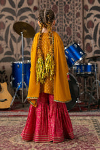 Load image into Gallery viewer, Mustard and Pink 3 Piece Embroidered Raw Silk Suit