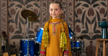 Load image into Gallery viewer, Mustard and Pink 3 Piece Embroidered Raw Silk Suit
