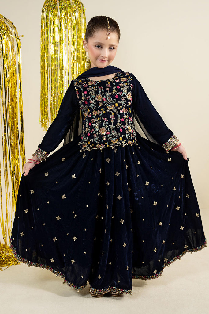 Maria.B Girls 3 Piece Embroidered Velvet Suit - Blue