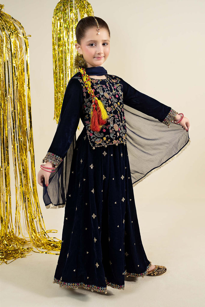 Maria.B Girls 3 Piece Embroidered Velvet Suit - Blue