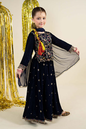 Maria.B Girls 3 Piece Embroidered Velvet Suit - Blue