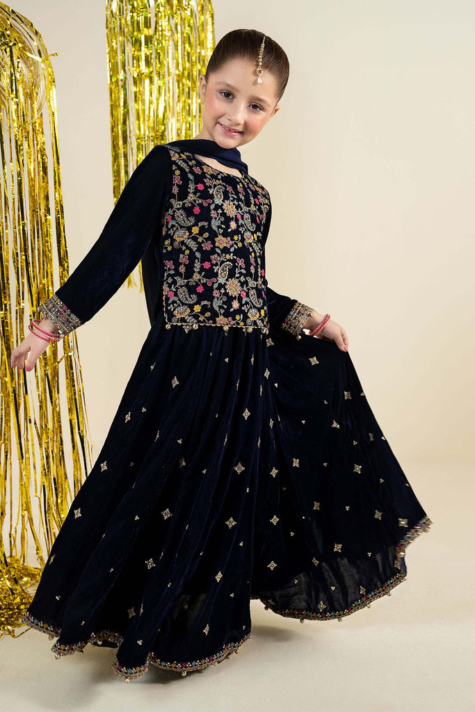 Maria.B Girls 3 Piece Embroidered Velvet Suit - Blue