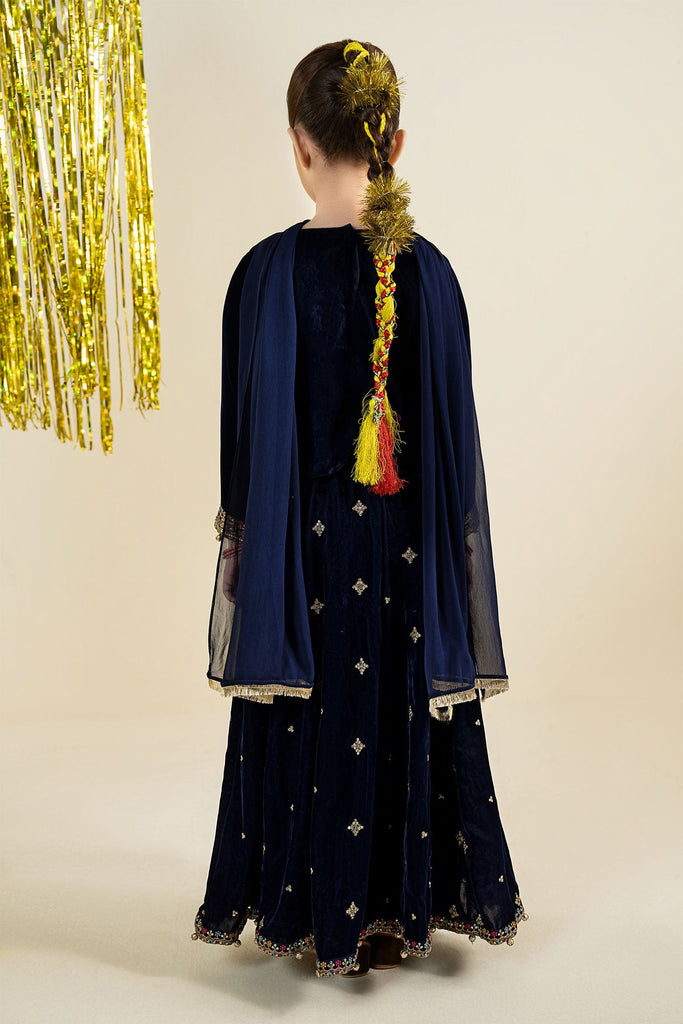 Maria.B Girls 3 Piece Embroidered Velvet Suit - Blue
