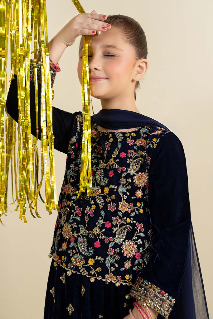 Maria.B Girls 3 Piece Embroidered Velvet Suit - Blue