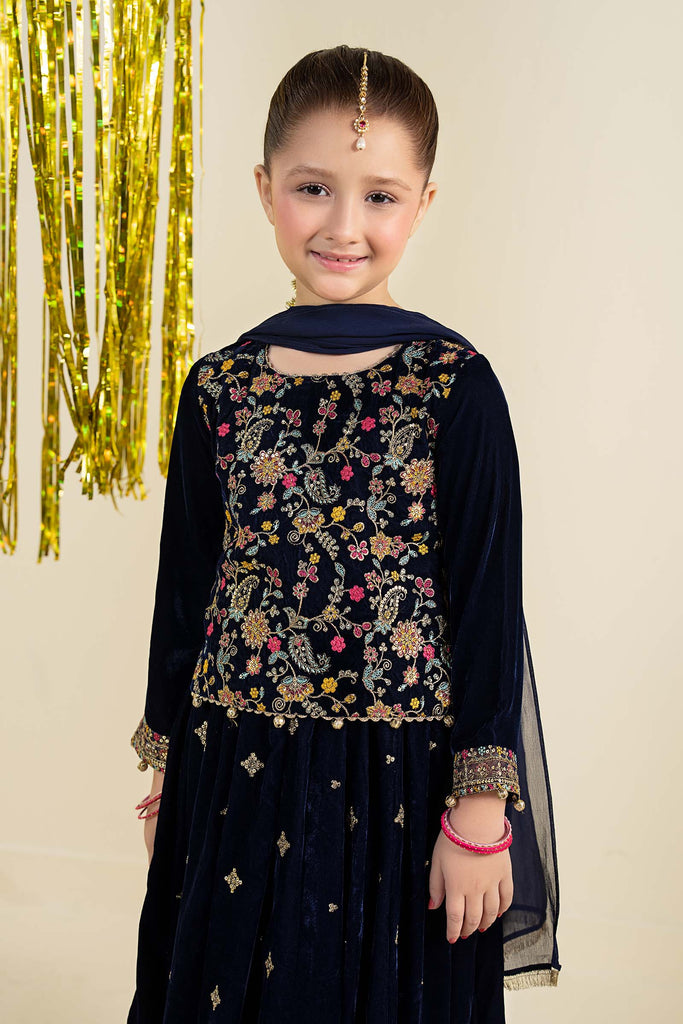 Maria.B Girls 3 Piece Embroidered Velvet Suit - Blue