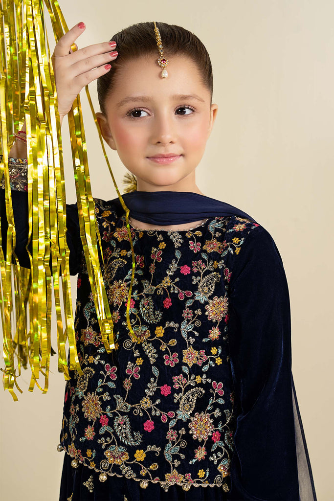 Maria.B Girls 3 Piece Embroidered Velvet Suit - Blue