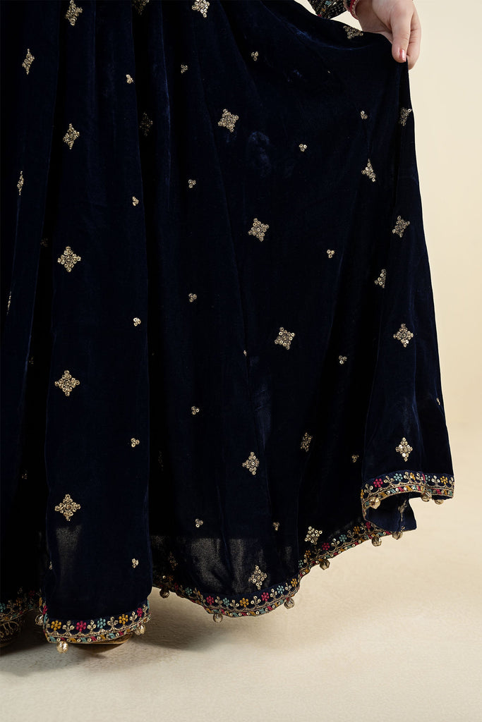 Maria.B Girls 3 Piece Embroidered Velvet Suit - Blue