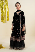 Load image into Gallery viewer, Girls 3 Piece Embroidered Velvet Suit - Black