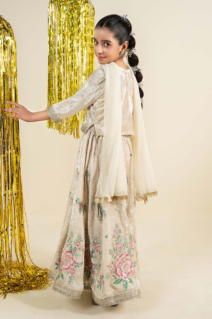 Maria.B Off White 3 Piece Embroidered Velvet Suit