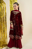 Embroidered Velvet 3 Piece Suit for Girls - Maroon