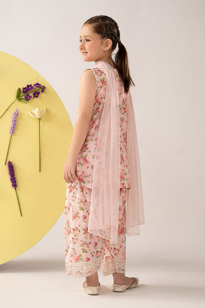 Girls 3 Piece Printed Lawn Suit - Pink