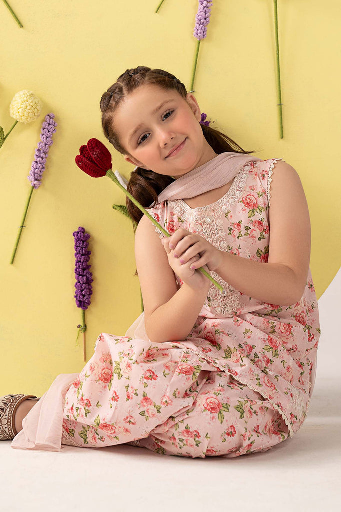 Girls 3 Piece Printed Lawn Suit - Pink