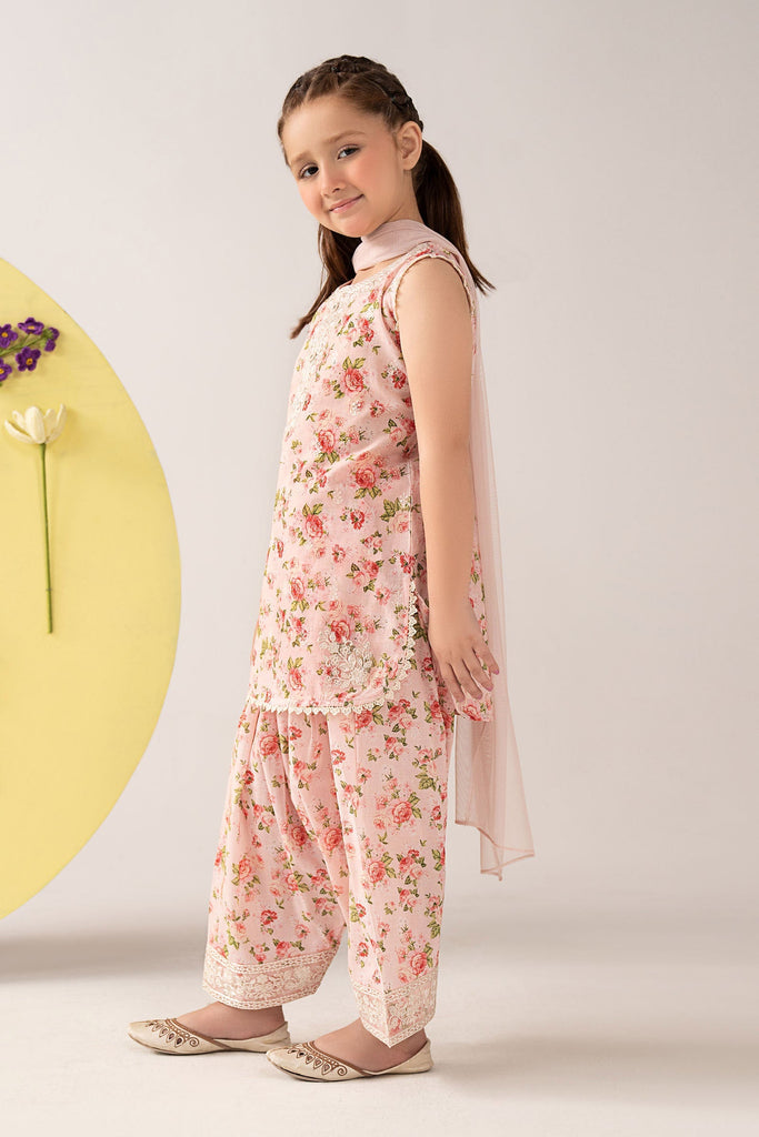 Girls 3 Piece Printed Lawn Suit - Pink