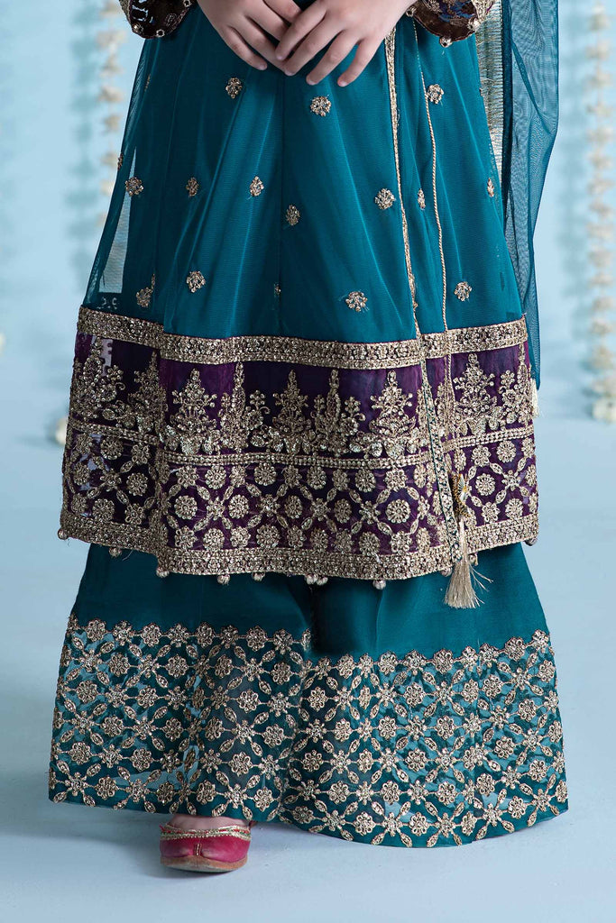 Teal Blue 3 Piece Embroidered Net Suit for Kids