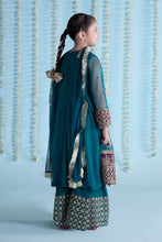 Load image into Gallery viewer, Teal Blue 3 Piece Embroidered Net Suit for Kids