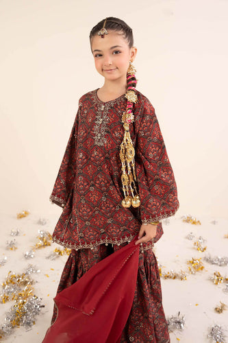 3 Piece Maroon Embroidered Raw Silk Suit