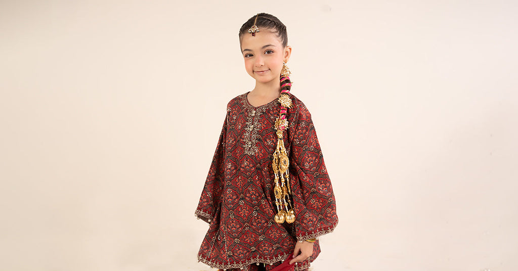 3 Piece Maroon Embroidered Raw Silk Suit