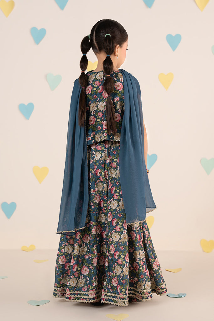 Blue 3 Piece Embroidered Raw Silk Lehenga Suit