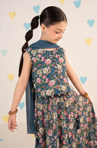 Blue 3 Piece Embroidered Raw Silk Lehenga Suit