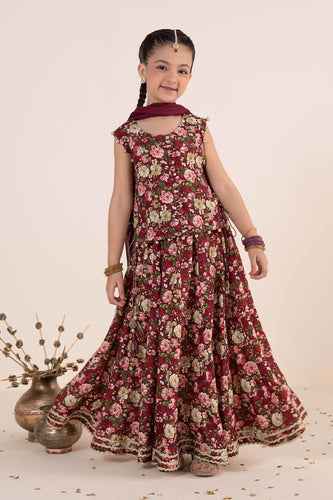 Maroon 3 Piece Embroidered Raw Silk Suit for Kids