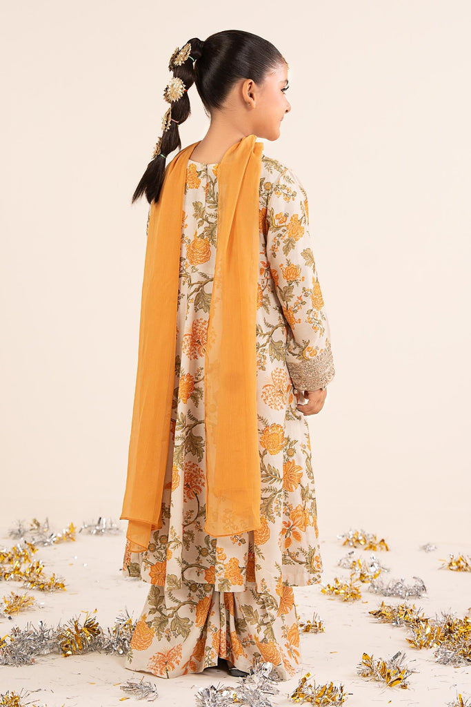 Raw Silk 3 Piece Embroidered Suit for Girls - Off White