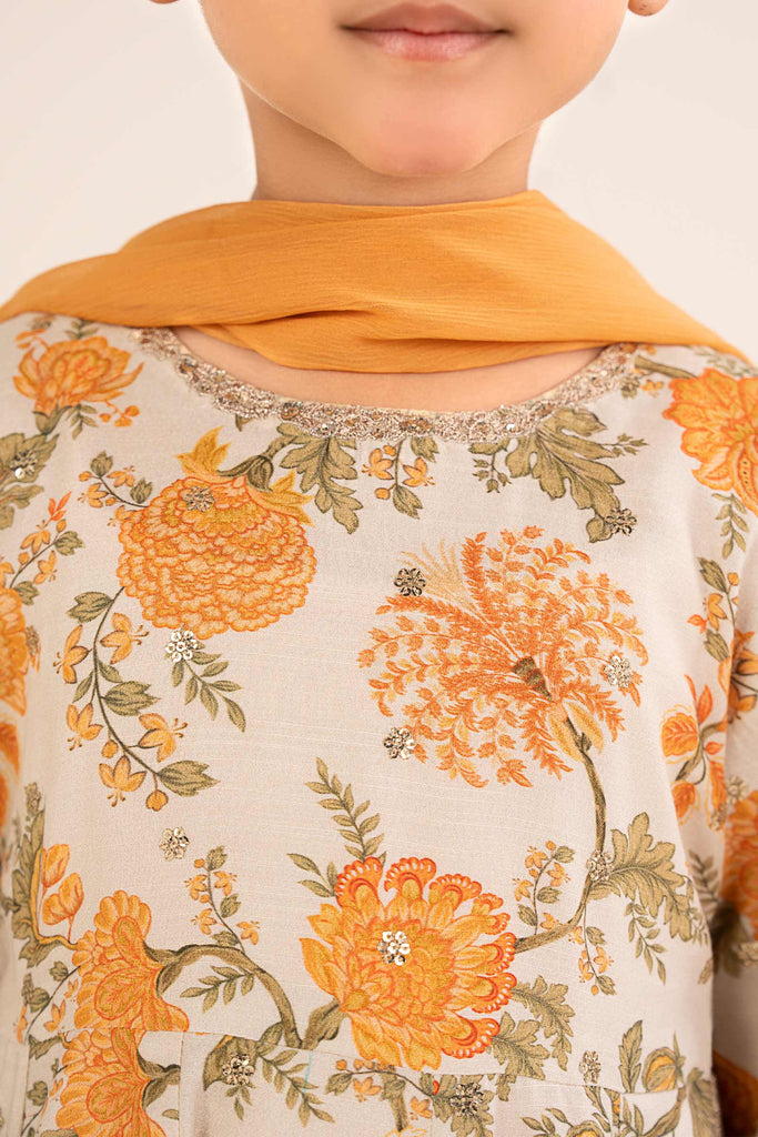 Raw Silk 3 Piece Embroidered Suit for Girls - Off White