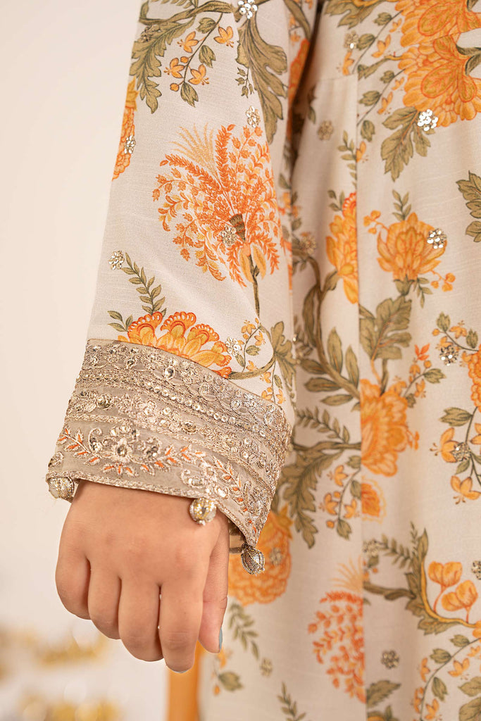 Raw Silk 3 Piece Embroidered Suit for Girls - Off White
