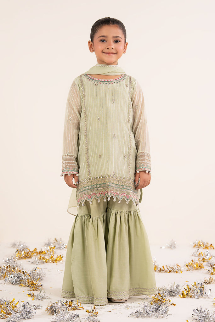Mint Green 3 Piece Embroidered Yarn Dyed Suit