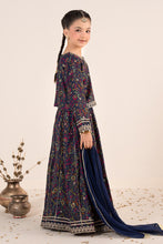 Load image into Gallery viewer, Navy Blue 3 Piece Embroidered Raw Silk Suit for Kids