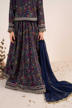 Load image into Gallery viewer, Navy Blue 3 Piece Embroidered Raw Silk Suit for Kids