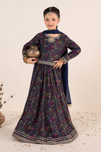Load image into Gallery viewer, Navy Blue 3 Piece Embroidered Raw Silk Suit for Kids
