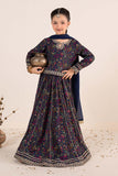 Navy Blue 3 Piece Embroidered Raw Silk Suit for Kids