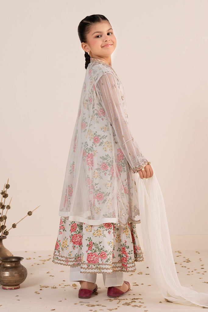 Off-White 4 Piece Embroidered Net Suit for Girls
