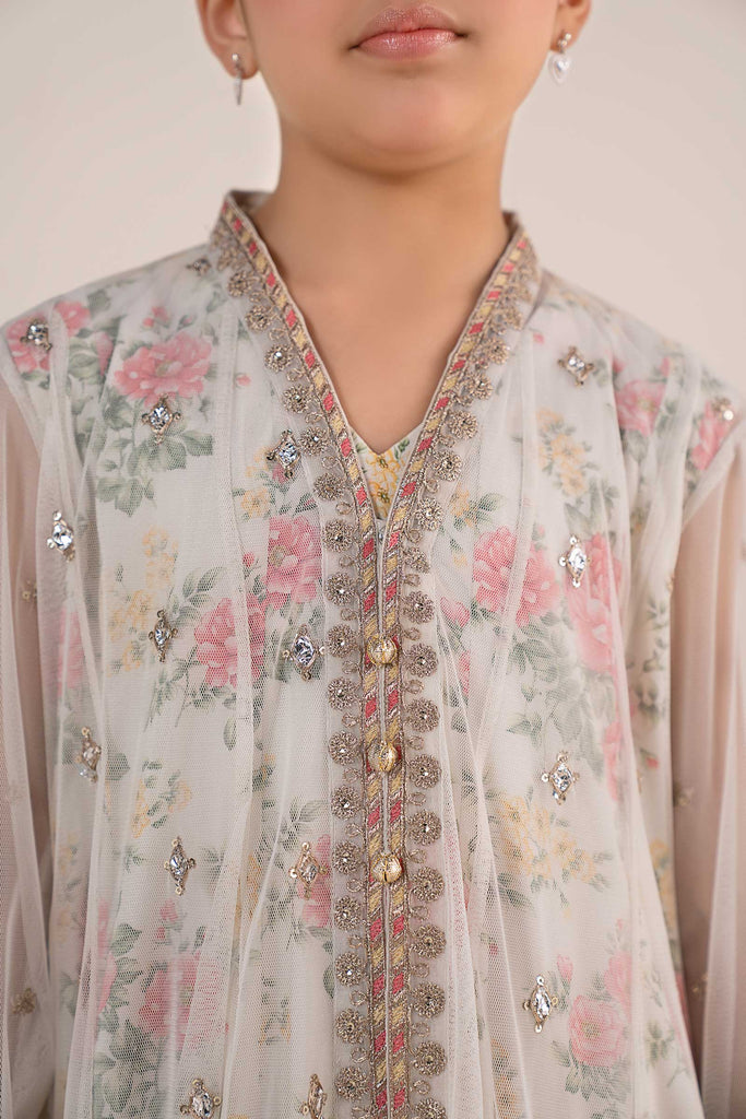 Off-White 4 Piece Embroidered Net Suit for Girls