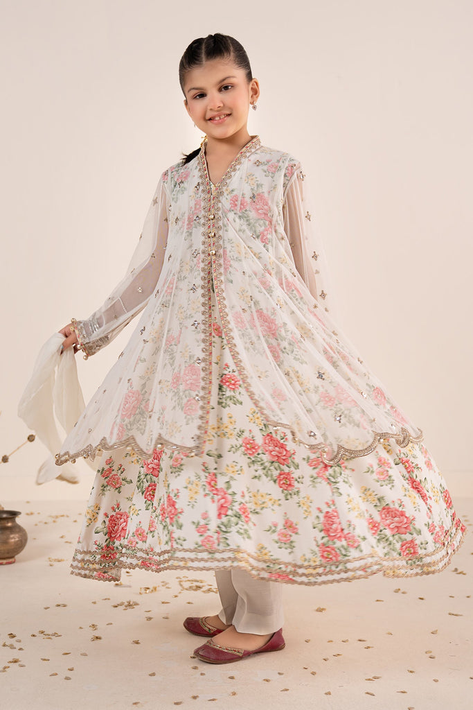 Off-White 4 Piece Embroidered Net Suit for Girls