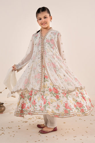Off-White 4 Piece Embroidered Net Suit for Girls