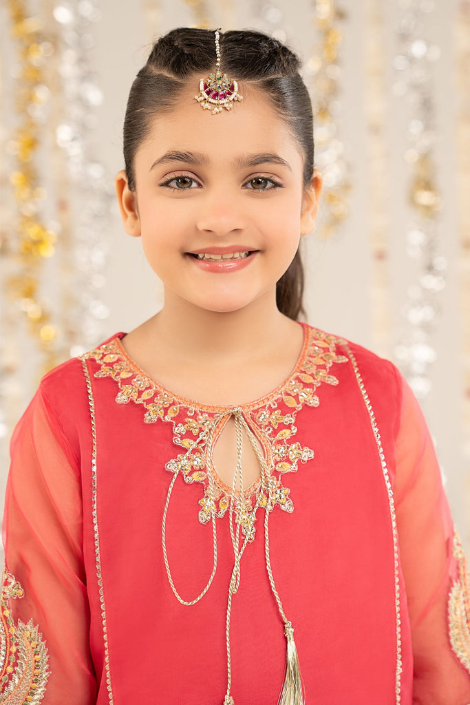 Kids 2 Piece Self Organza Shirt with Gharara - Pink