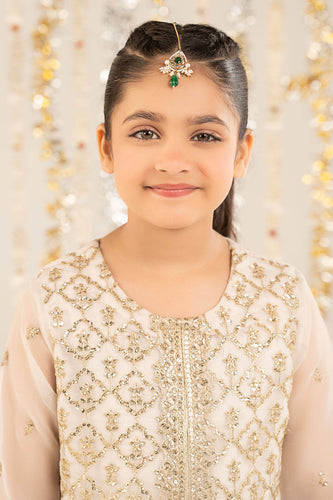 Kids 2 Piece Embroidered Poly Organza Frock - White