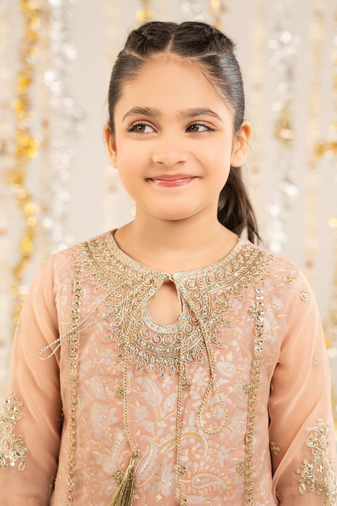 Kids 2 Piece Embroidered Organza Frock Suit - Pink