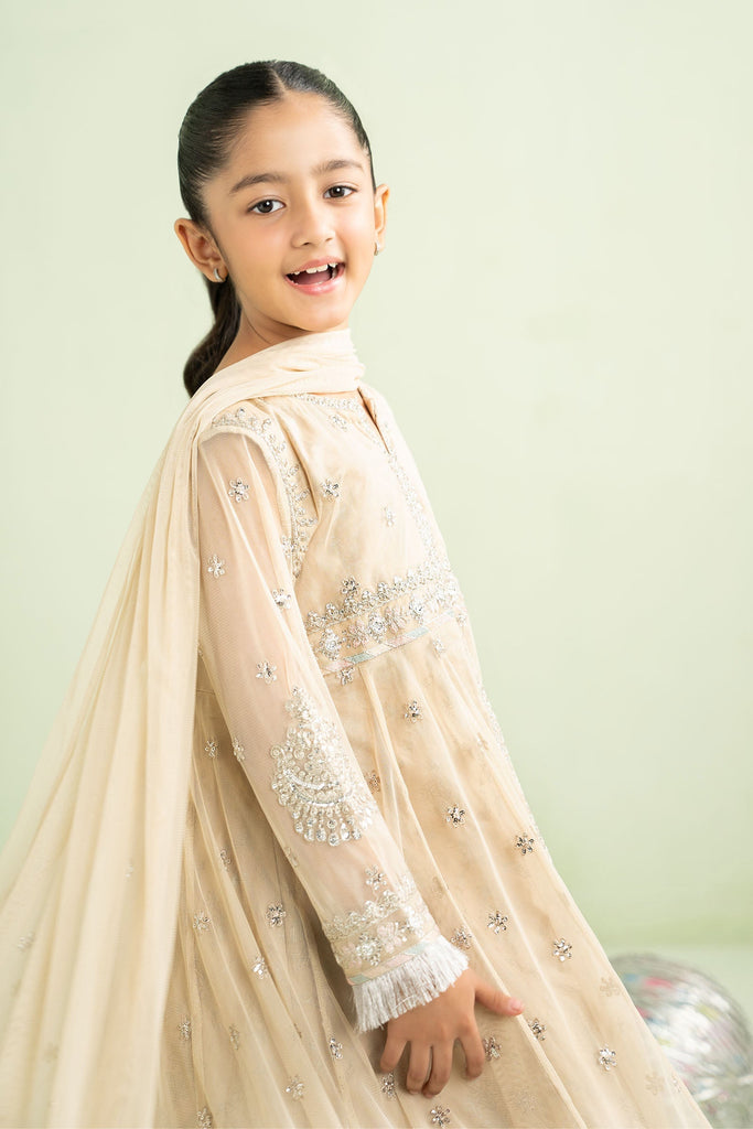 Embroidered Net Suit for Kids in Coffee Brown