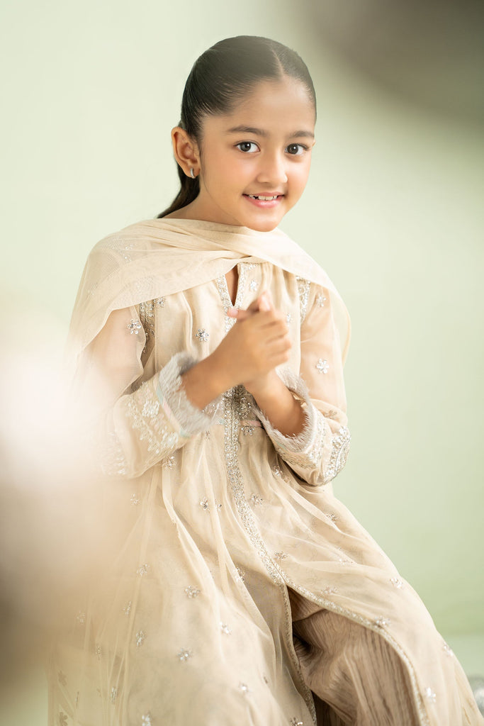 Embroidered Net Suit for Kids in Coffee Brown
