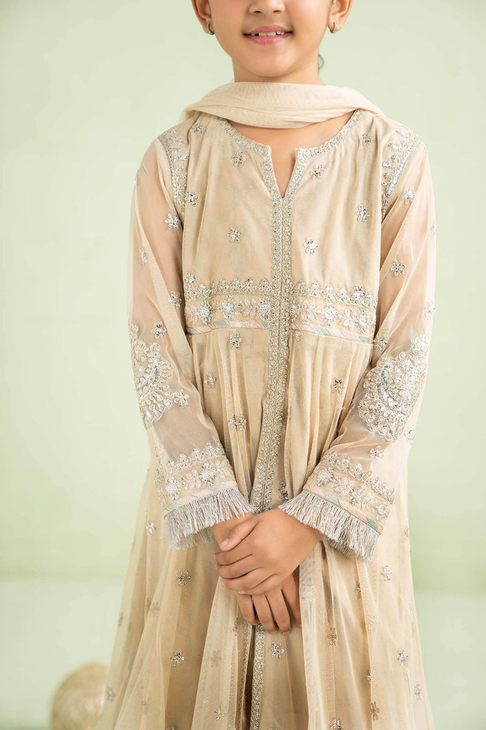 Embroidered Net Suit for Kids in Coffee Brown