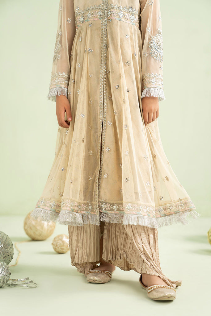 Embroidered Net Suit for Kids in Coffee Brown