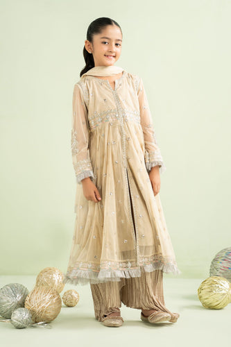 Embroidered Net Suit for Kids in Coffee Brown