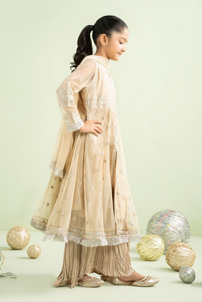 Embroidered Net Suit for Kids in Coffee Brown