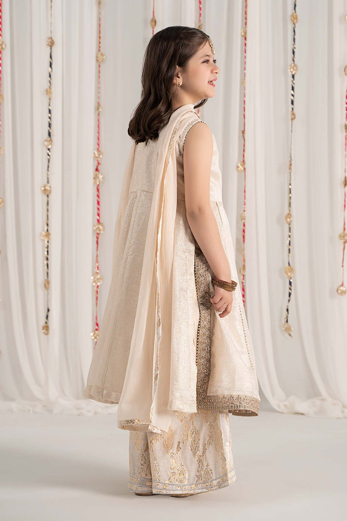 Off White 3 Piece Embroidered Cotton Staple Zari Suit