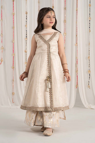 Off White 3 Piece Embroidered Cotton Staple Zari Suit
