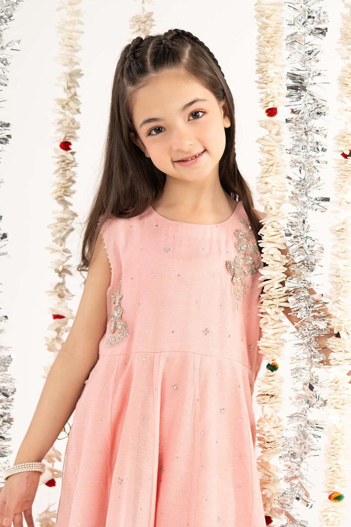 Kids 2 Piece Embroidered Cotton Net Suit - Pink